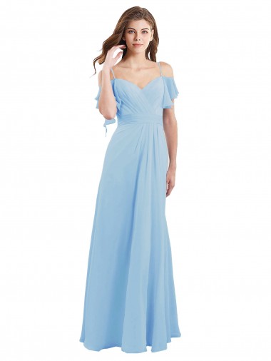 Vendeurs de Bleu ciel clair Trapèze Bretelles spaghetti Mousseline Longue Robes demoiselle d'honneur