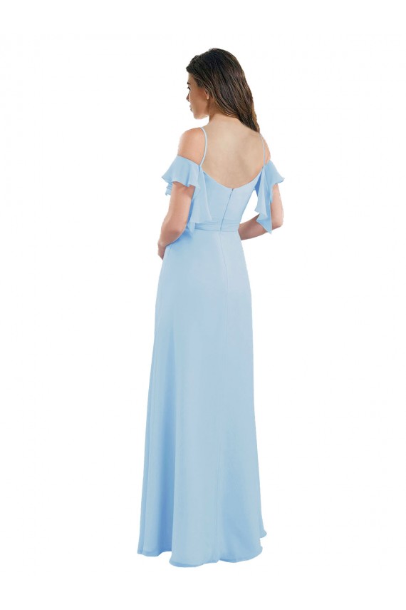 Vendeurs de Bleu ciel clair Trapèze Bretelles spaghetti Mousseline Longue Robes demoiselle d'honneur