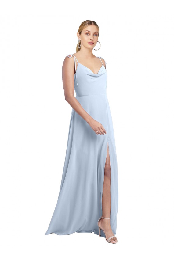Vendeurs de Bleu ciel clair Trapèze Bretelles spaghetti Mousseline Longue Robes demoiselle d'honneur