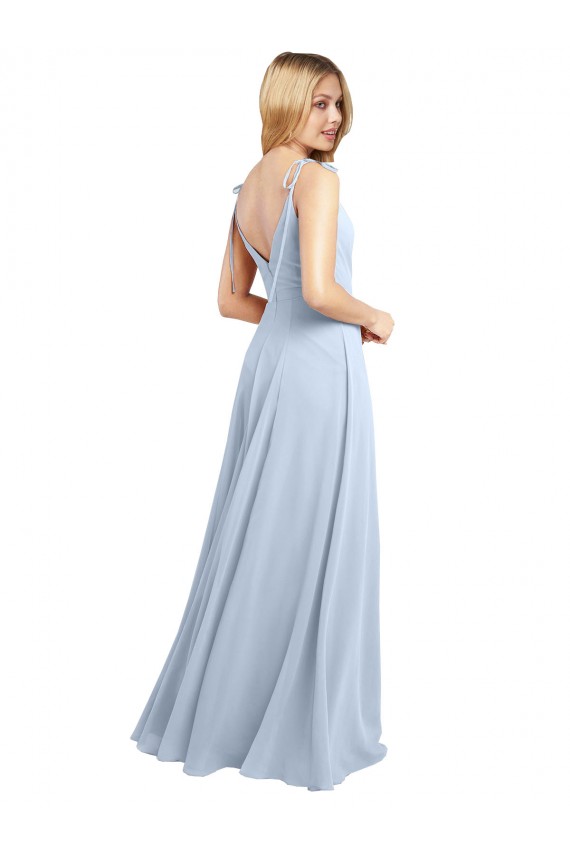 Vendeurs de Bleu ciel clair Trapèze Bretelles spaghetti Mousseline Longue Robes demoiselle d'honneur
