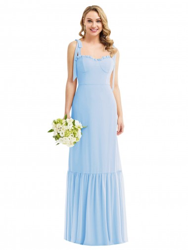 Vendeurs de Bleu ciel clair Trapèze Bretelles spaghetti Mousseline Longue Robes demoiselle d'honneur