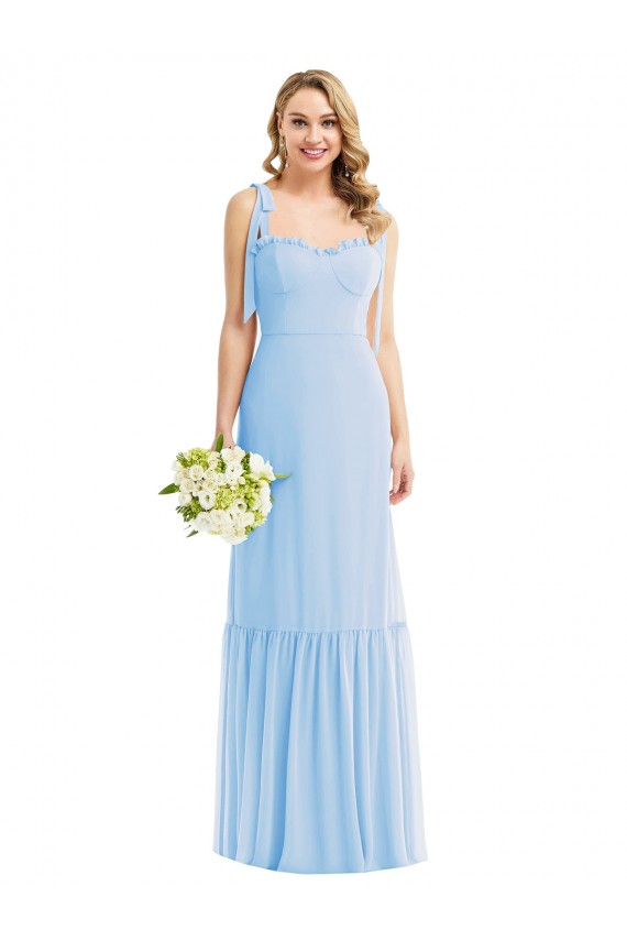 Vendeurs de Bleu ciel clair Trapèze Bretelles spaghetti Mousseline Longue Robes demoiselle d'honneur