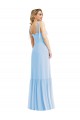 Vendeurs de Bleu ciel clair Trapèze Bretelles spaghetti Mousseline Longue Robes demoiselle d'honneur
