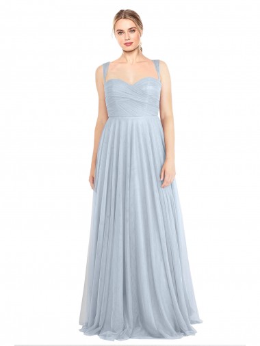Vendeurs de Bleu ciel clair Trapèze Bretelles spaghetti Tulle Longue Robes demoiselle d'honneur