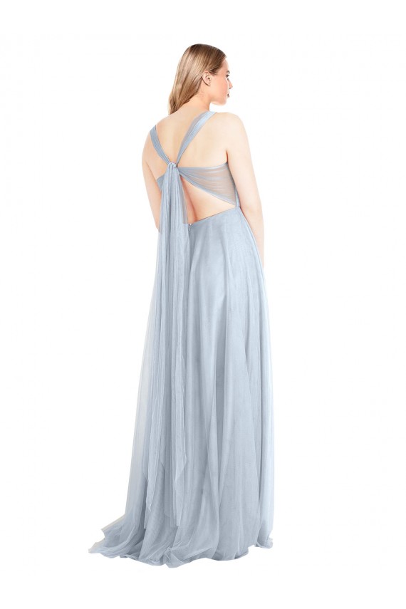 Vendeurs de Bleu ciel clair Trapèze Bretelles spaghetti Tulle Longue Robes demoiselle d'honneur