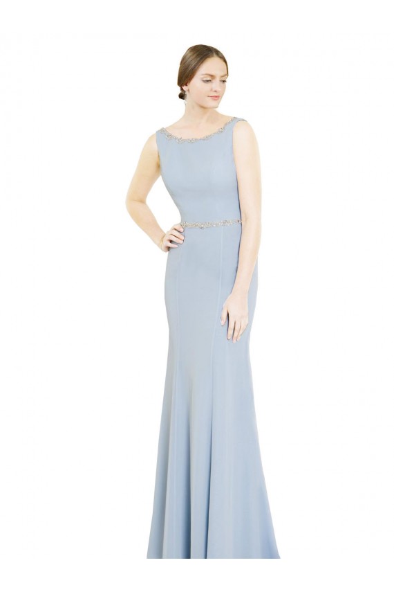 Vendeurs de Bleu ciel clair Trapèze Col Bateau Col Haut Mousseline Longue Robes demoiselle d'honneur