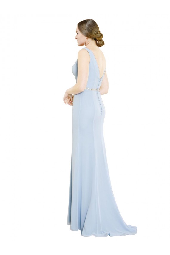 Vendeurs de Bleu ciel clair Trapèze Col Bateau Col Haut Mousseline Longue Robes demoiselle d'honneur