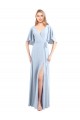 Vendeurs de Bleu ciel clair Trapèze Col V Mousseline Longue Robes demoiselle d'honneur