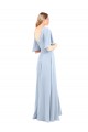 Vendeurs de Bleu ciel clair Trapèze Col V Mousseline Longue Robes demoiselle d'honneur
