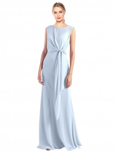 Vendeurs de Bleu ciel clair Trapèze Col V Mousseline Longue Robes demoiselle d'honneur