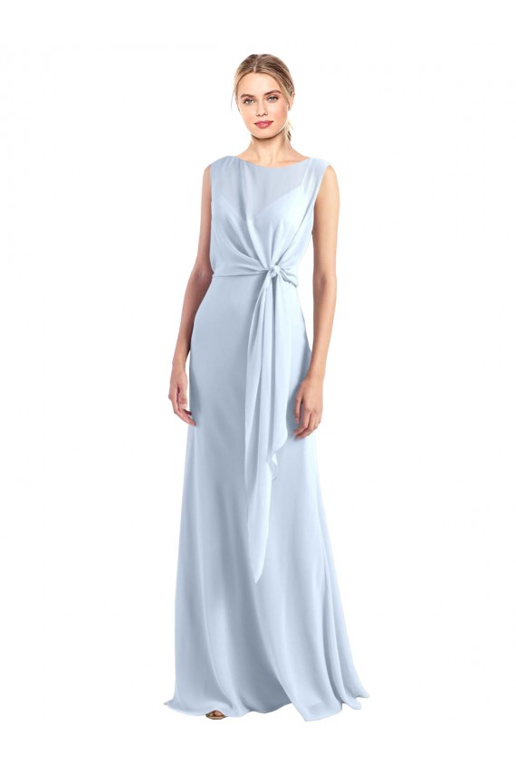 Vendeurs de Bleu ciel clair Trapèze Col V Mousseline Longue Robes demoiselle d'honneur