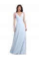 Vendeurs de Bleu ciel clair Trapèze Col V Mousseline Longue Robes demoiselle d'honneur