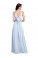Vendeurs de Bleu ciel clair Trapèze Col V Mousseline Longue Robes demoiselle d'honneur