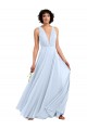 Vendeurs de Bleu ciel clair Trapèze Col V Mousseline Longue Robes demoiselle d'honneur