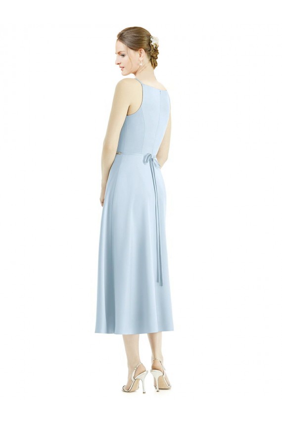 Vendeurs de Bleu ciel clair Trapèze Col V Satiné Longue Robes demoiselle d'honneur