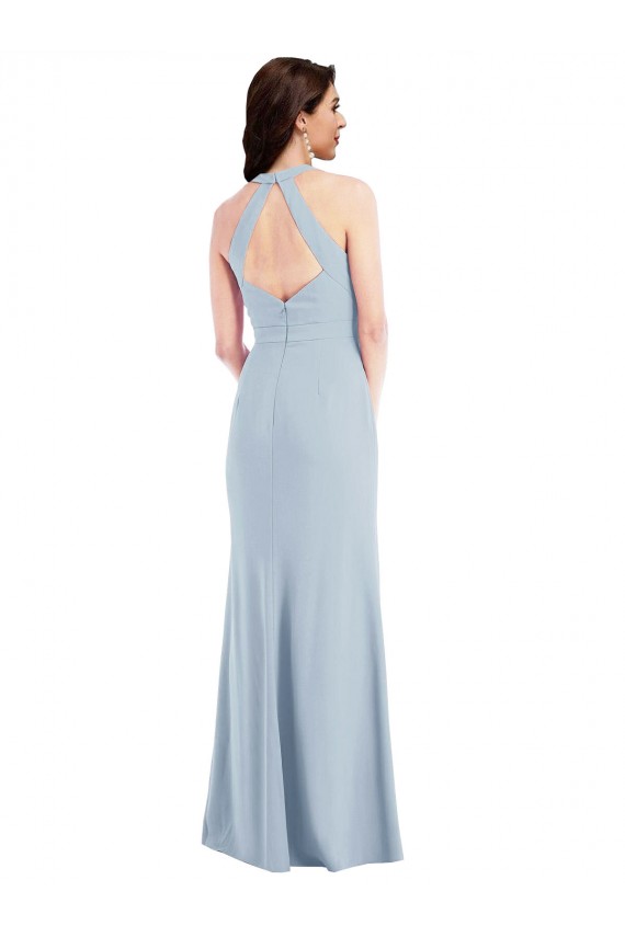 Vendeurs de Bleu ciel clair Trapèze Licou Col V Crêpe Stretch Longue Formelles Robes demoiselle d'honneur / Robes de soirée / Robes de bal