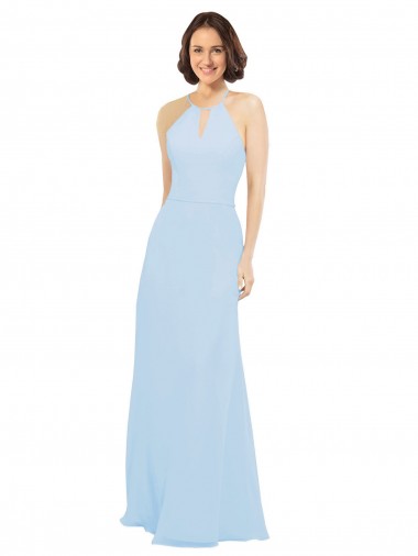 Vendeurs de Bleu ciel clair Trapèze Licou Mousseline Longue Robes demoiselle d'honneur