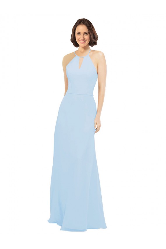 Vendeurs de Bleu ciel clair Trapèze Licou Mousseline Longue Robes demoiselle d'honneur