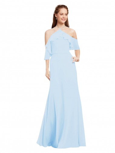 Vendeurs de Bleu ciel clair Trapèze Licou Mousseline Longue Robes demoiselle d'honneur
