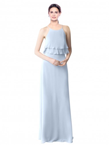 Vendeurs de Bleu ciel clair Trapèze Licou Mousseline Longue Robes demoiselle d'honneur