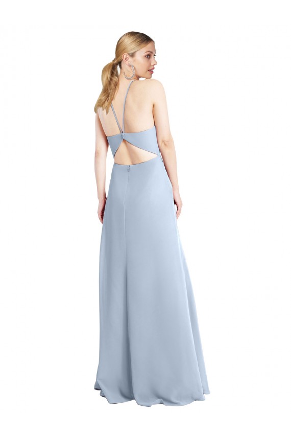 Vendeurs de Bleu ciel clair Trapèze Licou Mousseline Longue Robes demoiselle d'honneur
