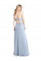 Vendeurs de Bleu ciel clair Trapèze Licou Mousseline Longue Robes demoiselle d'honneur