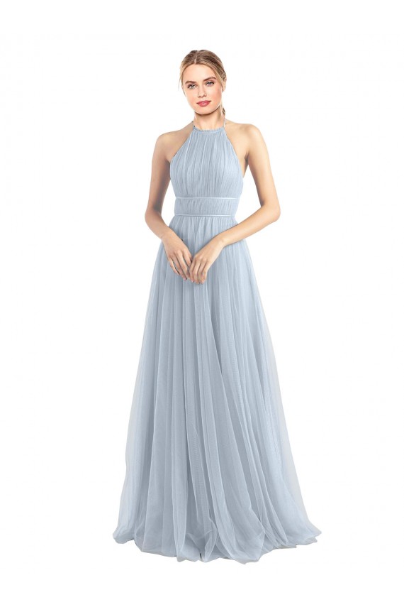 Vendeurs de Bleu ciel clair Trapèze Licou Tulle Longue Robes demoiselle d'honneur