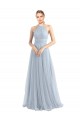Vendeurs de Bleu ciel clair Trapèze Licou Tulle Longue Robes demoiselle d'honneur