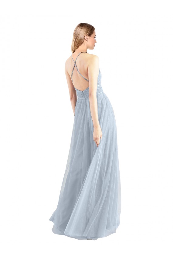 Vendeurs de Bleu ciel clair Trapèze Licou Tulle Longue Robes demoiselle d'honneur