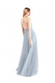 Vendeurs de Bleu ciel clair Trapèze Licou Tulle Longue Robes demoiselle d'honneur