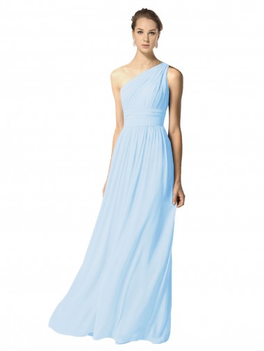 Vendeurs de Bleu ciel clair Trapèze Mousseline Longue Robes demoiselle d'honneur