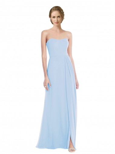 Vendeurs de Bleu ciel clair Trapèze Mousseline Longue Robes demoiselle d'honneur