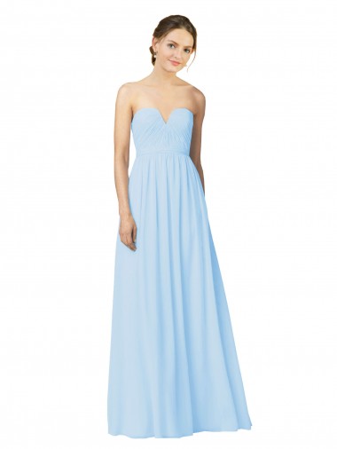 Vendeurs de Bleu ciel clair Trapèze Sans bretelle Mousseline Longue Robes demoiselle d'honneur