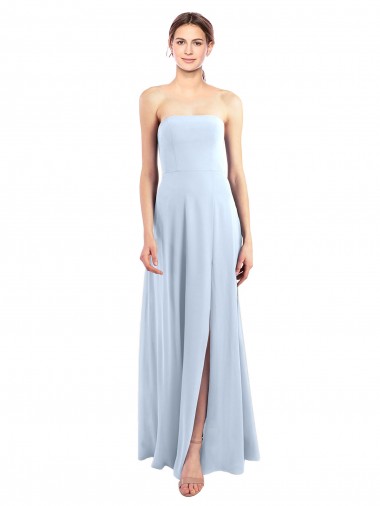 Vendeurs de Bleu ciel clair Trapèze Sans bretelle Mousseline Longue Robes demoiselle d'honneur