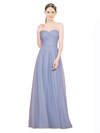 Vendeurs de Bleu ciel clair Trapèze Sans bretelle Tulle Longue Robes demoiselle d'honneur