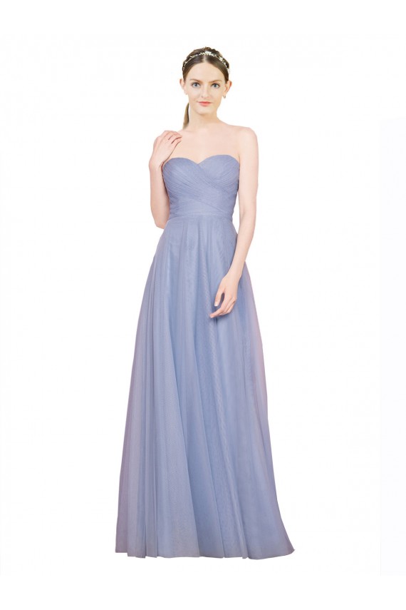 Vendeurs de Bleu ciel clair Trapèze Sans bretelle Tulle Longue Robes demoiselle d'honneur
