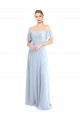 Vendeurs de Bleu ciel clair Trapèze Épaule Dénudée Col Carré Mousseline Longue Robes demoiselle d'honneur