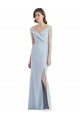 Vendeurs de Bleu ciel clair Trapèze Épaule Dénudée Col V Crêpe Stretch Longue Robes demoiselle d'honneur