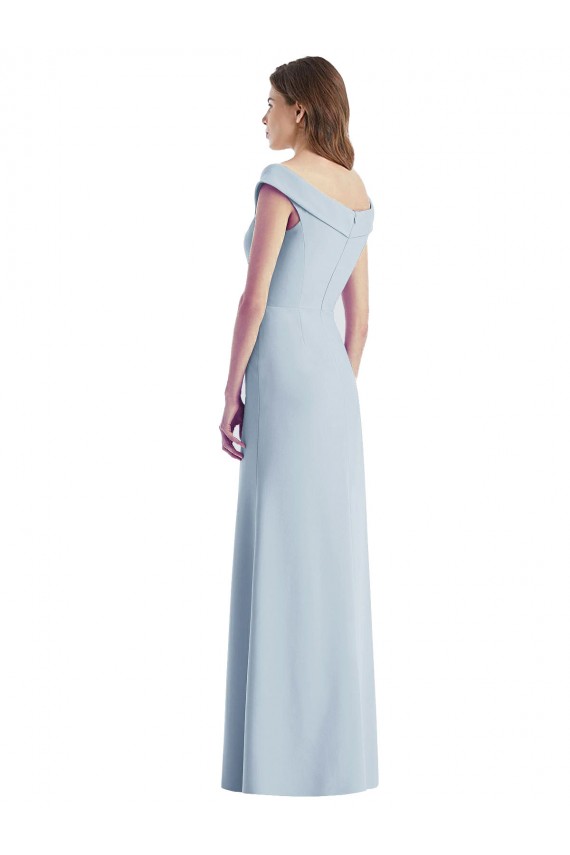 Vendeurs de Bleu ciel clair Trapèze Épaule Dénudée Col V Crêpe Stretch Longue Robes demoiselle d'honneur