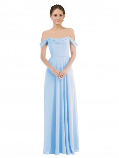 Vendeurs de Bleu ciel clair Trapèze Épaule Dénudée Mousseline Longue Formelles Robes demoiselle d'honneur / Robes de soirée