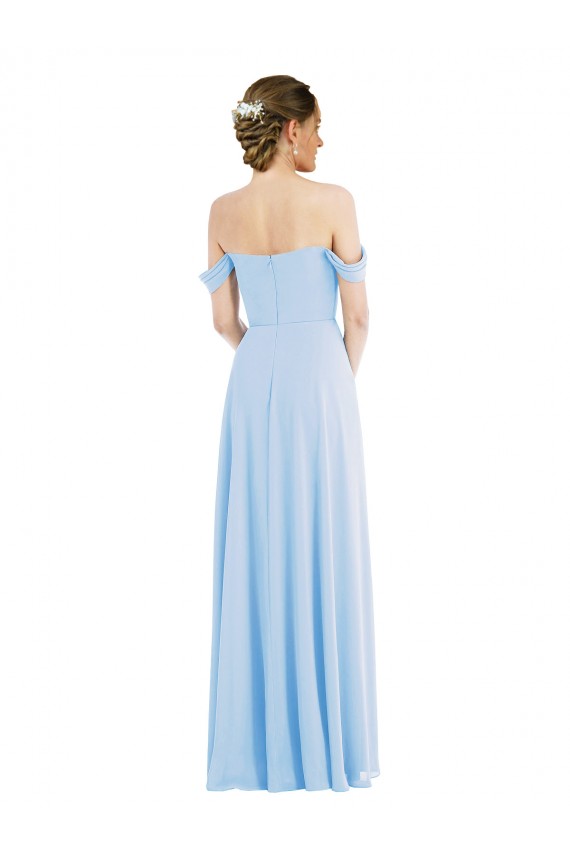 Vendeurs de Bleu ciel clair Trapèze Épaule Dénudée Mousseline Longue Formelles Robes demoiselle d'honneur / Robes de soirée