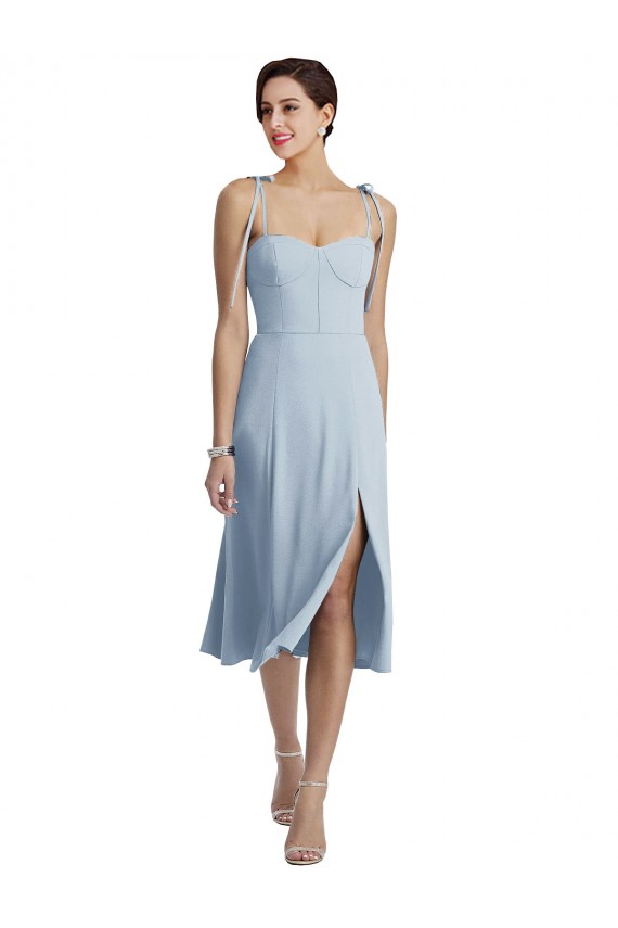 Vendeurs de Bleu ciel clair Trapèze midi Crêpe Stretch Courte Robes demoiselle d'honneur / Robes de bal / Robes de cocktail