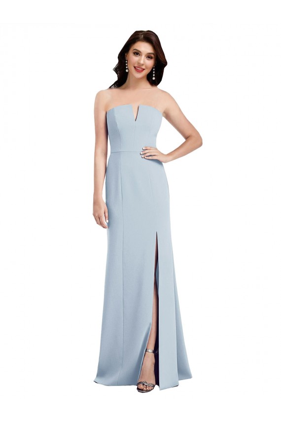 Vendeurs de Bleu ciel clair Trompette Col V Sans bretelle Crêpe Stretch Longue Robes demoiselle d'honneur / Robes de bal