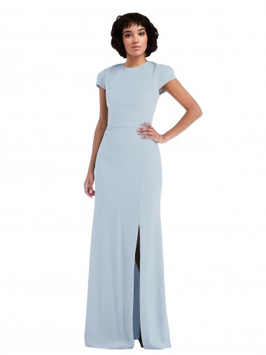 Vendeurs de Bleu ciel clair Trompette Col bijou Crêpe Stretch Longue Robes demoiselle d'honneur