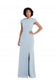Vendeurs de Bleu ciel clair Trompette Col bijou Crêpe Stretch Longue Robes demoiselle d'honneur