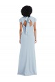 Vendeurs de Bleu ciel clair Trompette Col bijou Crêpe Stretch Longue Robes demoiselle d'honneur