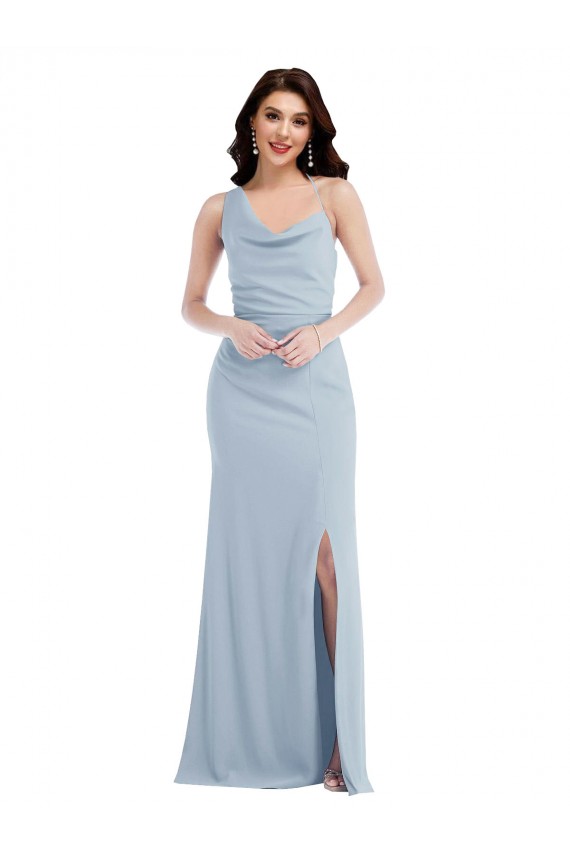 Vendeurs de Bleu ciel clair Trompette Crêpe Stretch Longue Robes demoiselle d'honneur / Robes de bal