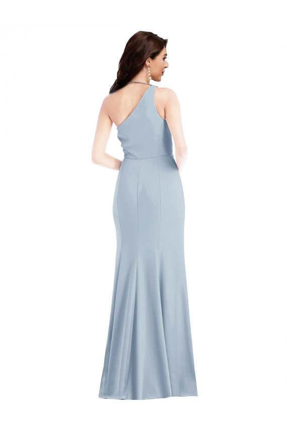 Vendeurs de Bleu ciel clair Trompette Crêpe Stretch Longue Robes demoiselle d'honneur / Robes de bal