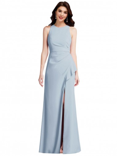 Vendeurs de Bleu ciel clair Trompette Licou Crêpe Stretch Longue Robes demoiselle d'honneur / Robes de bal