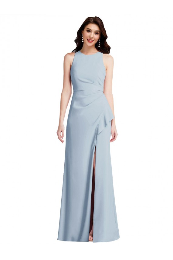 Vendeurs de Bleu ciel clair Trompette Licou Crêpe Stretch Longue Robes demoiselle d'honneur / Robes de bal